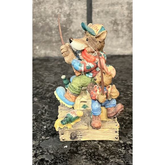 Enesco Moose Creek Crossing “I Caught My Quota of Bottle Bass” 1995 Wolf #170526 - Picture 3 of 8